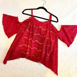 Red Ruffled Lace Bell Sleeve Top